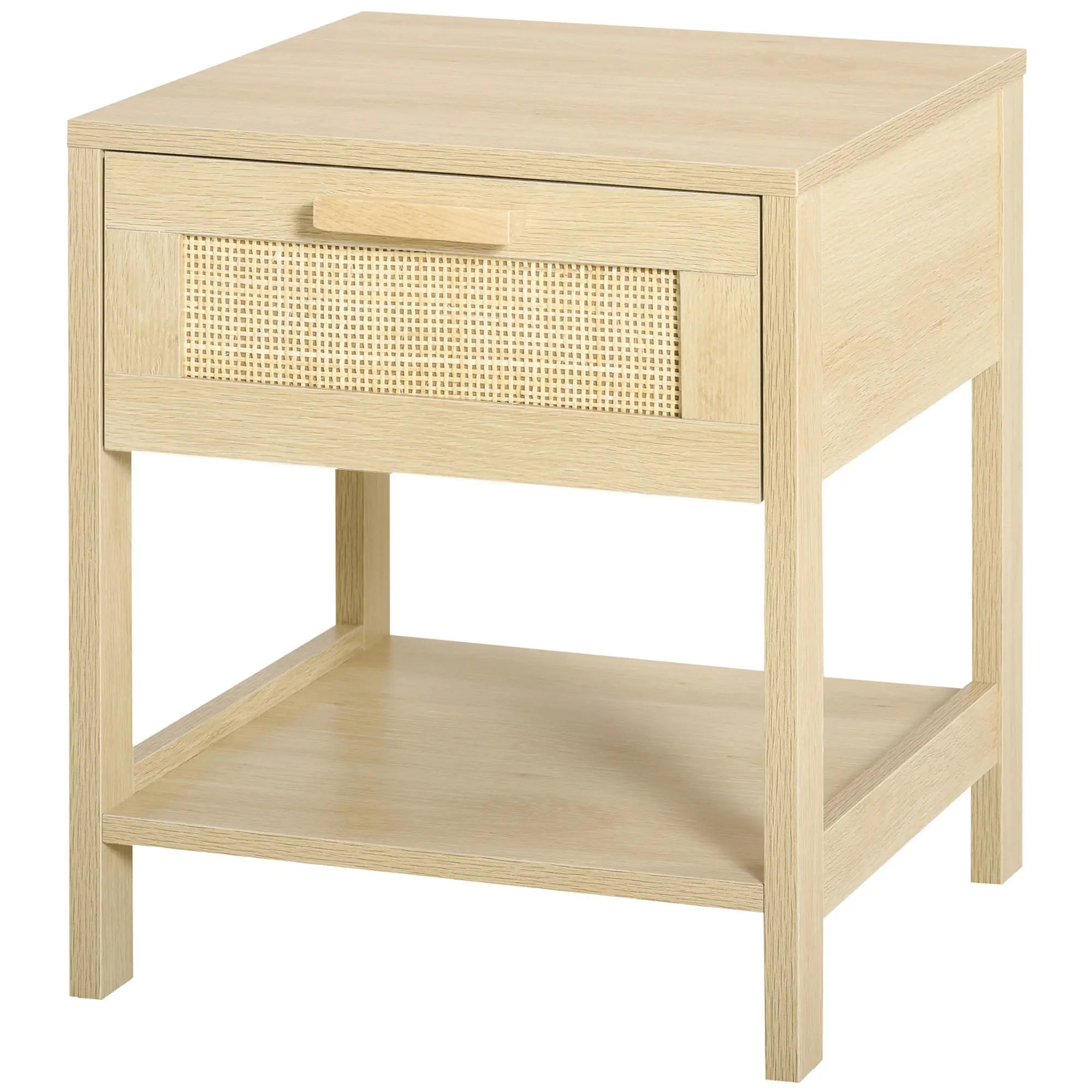 Narrow Rattan Nightstand With Drawer And Shelf, Natural Bedside Tables Natural at Gallery Canada