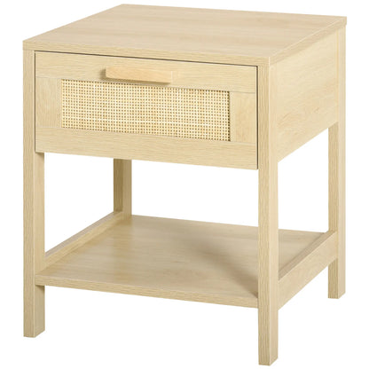 Narrow Rattan Nightstand With Drawer And Shelf, Natural Bedside Tables Natural at Gallery Canada
