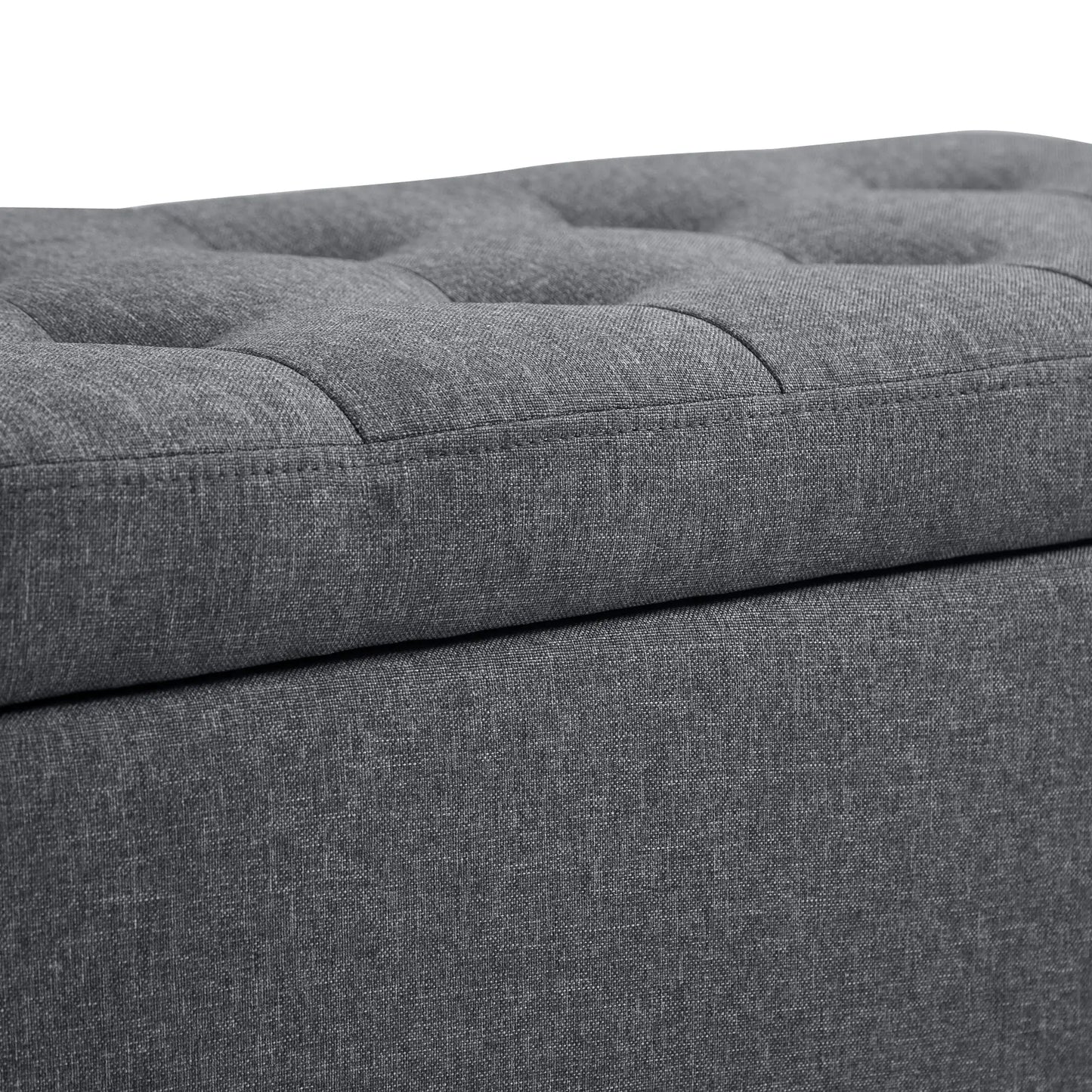 Storage Ottoman Bench, Linen Upholstered, Tufted Design Storage Ottomans & Benches at Gallery Canada