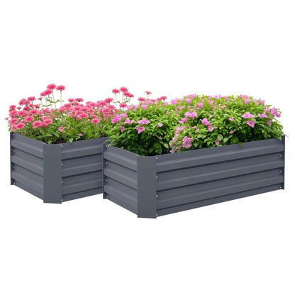 Steel Raised Garden Bed Set, Elevated Planter Box, 39"x20"x12", Dark Grey Galvanized Planter Boxes at Gallery Canada