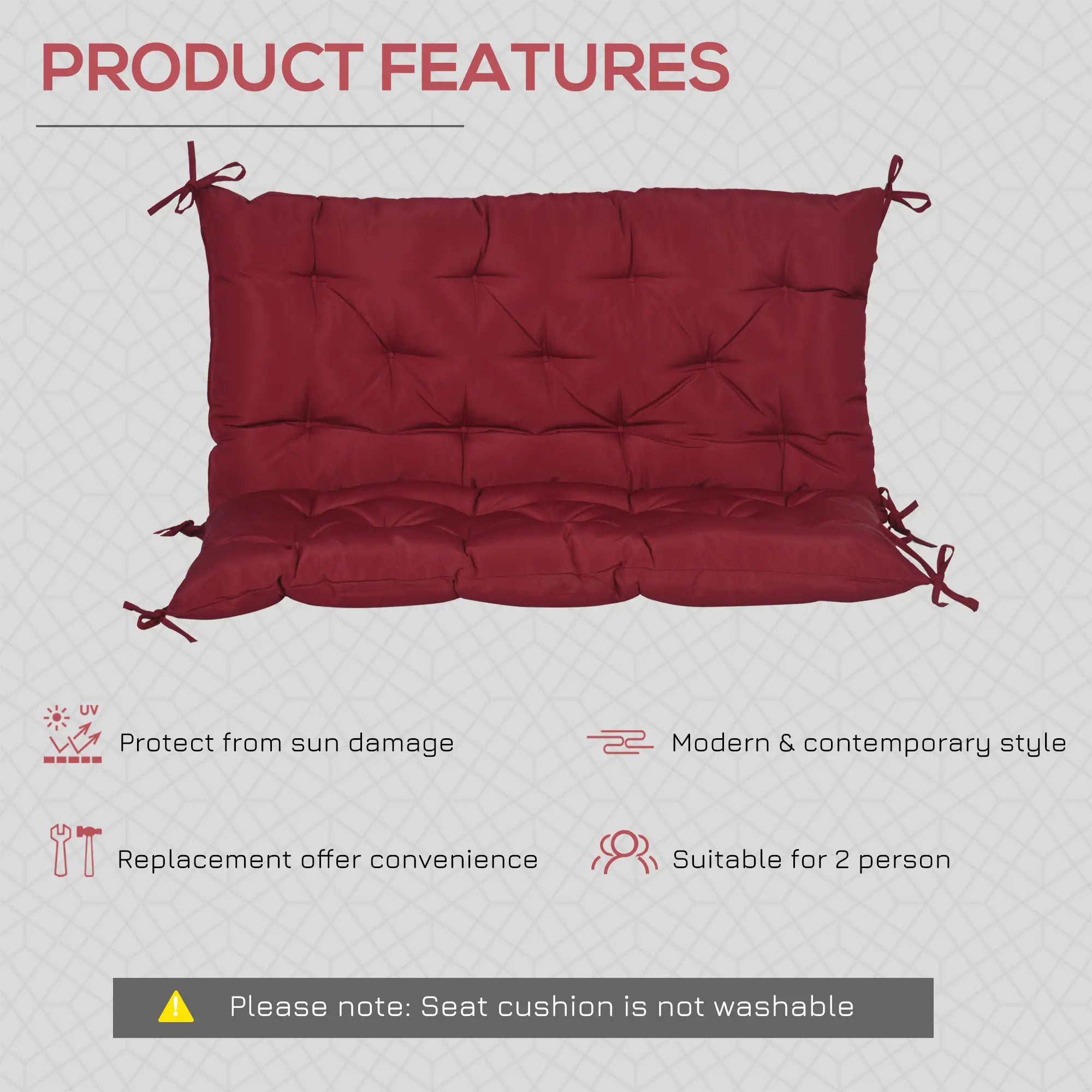 Porch Swing Cushion, Garden Bench Cushion with Backrest, Non-Slip 2-Seater, 39.4