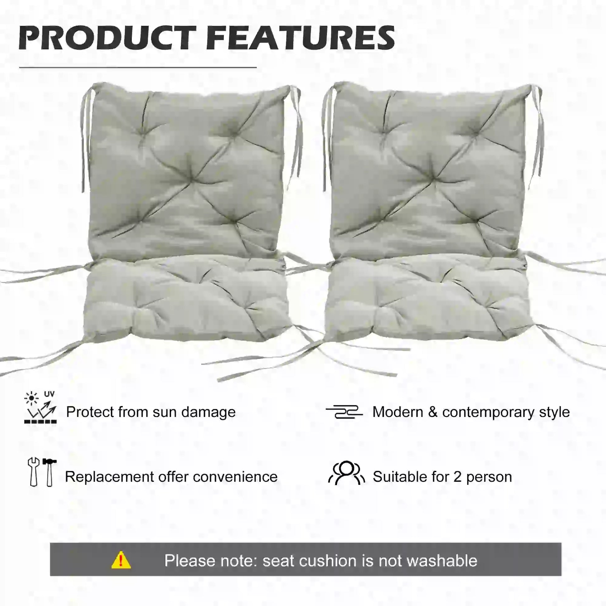 Set of 2 Garden Chair Cushions, Seat Pad with Backrest, Outdoor & Indoor Use Patio Chair Cushions at Gallery Canada