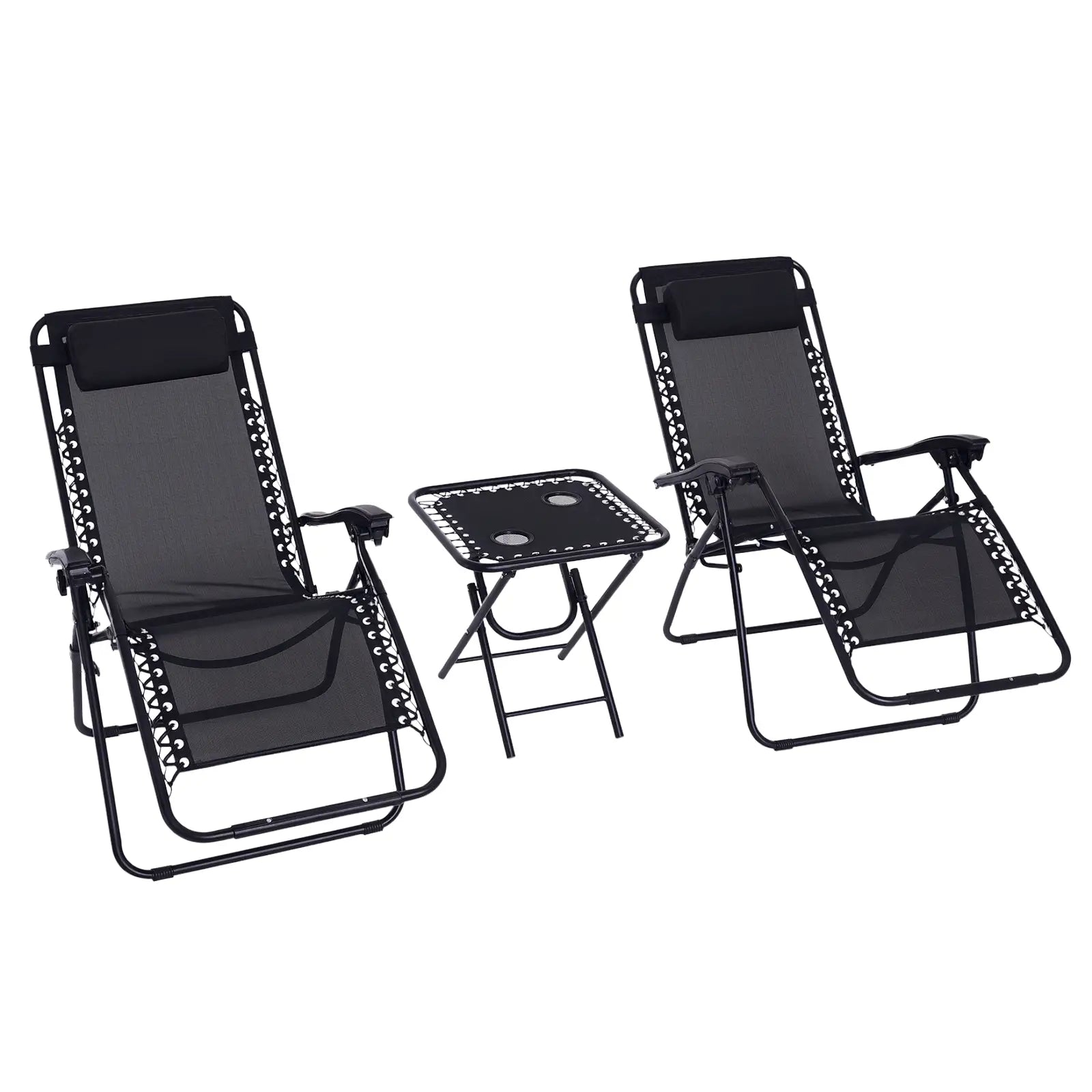 Zero Gravity Chair Set of 2, Patio Chair with Side Table, Black Lounger Chairs Black at Gallery Canada