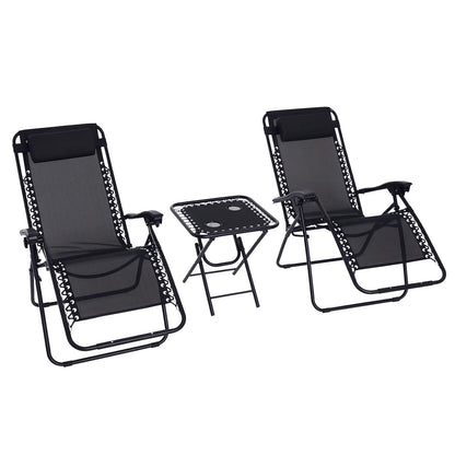 Zero Gravity Chair Set of 2, Patio Chair with Side Table, Black Lounger Chairs Black at Gallery Canada