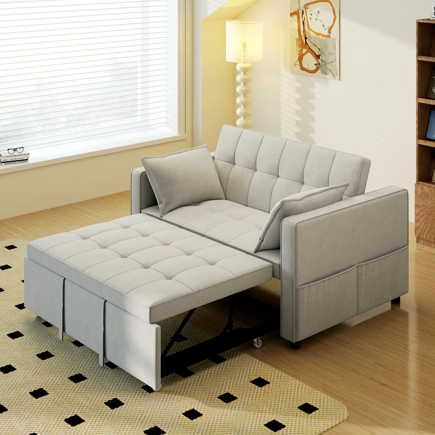 3-In-1 Convertible Sofa Bed, Pull Out Sleeper, Adjustable Backrest, Beige 2-Seater Sofas at Gallery Canada