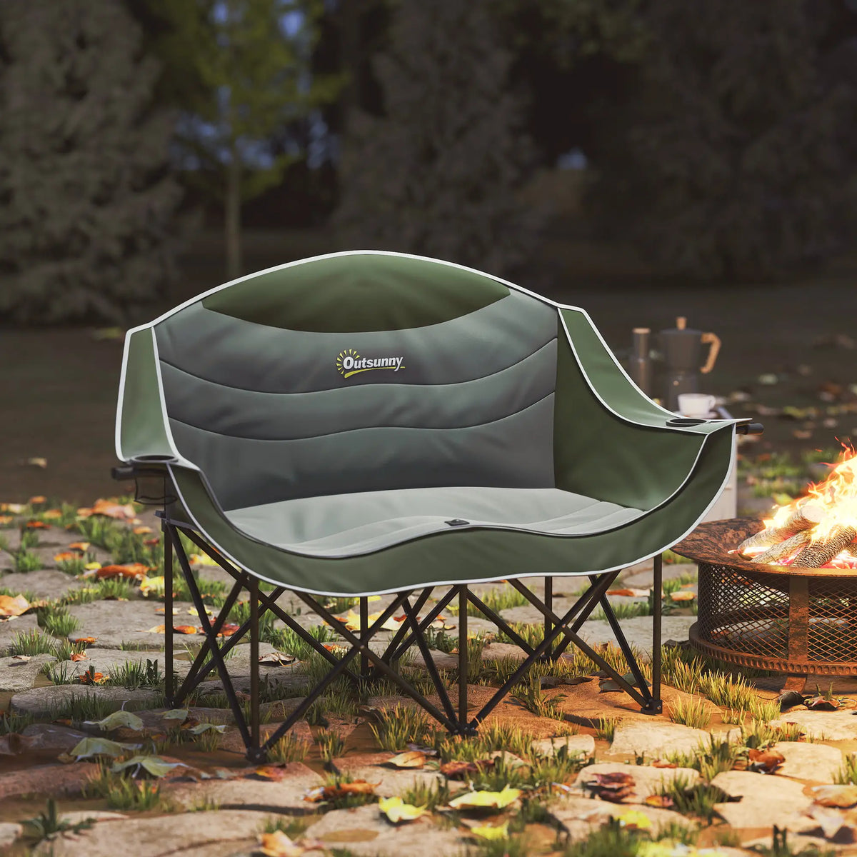 Portable Camp Chair, Double With Cup Holders, Carry Bag, 551 lbs, Dark Green Picnic Tables & Camping Chairs at Gallery Canada