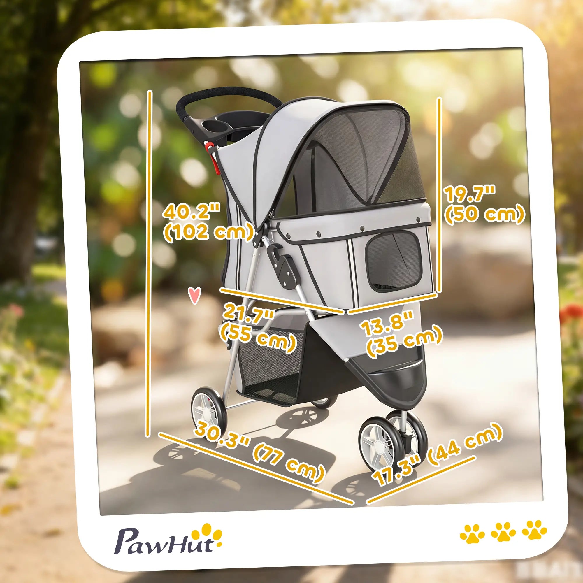 Foldable Dog Stroller, 3 Wheels, Storage Basket, Adjustable Canopy, Grey Dog Bike Trailers & Strollers at Gallery Canada
