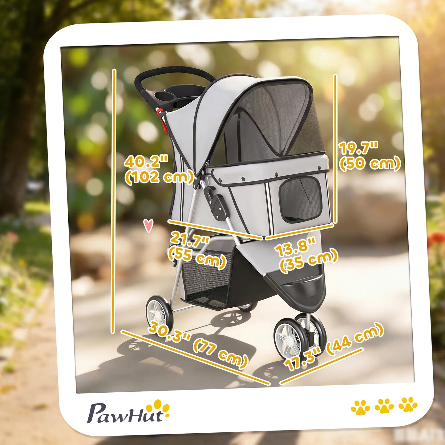 Foldable Dog Stroller, 3 Wheels, Storage Basket, Adjustable Canopy, Grey Dog Bike Trailers & Strollers at Gallery Canada