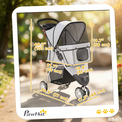 Foldable Dog Stroller, 3 Wheels, Storage Basket, Adjustable Canopy, Grey Dog Bike Trailers & Strollers at Gallery Canada