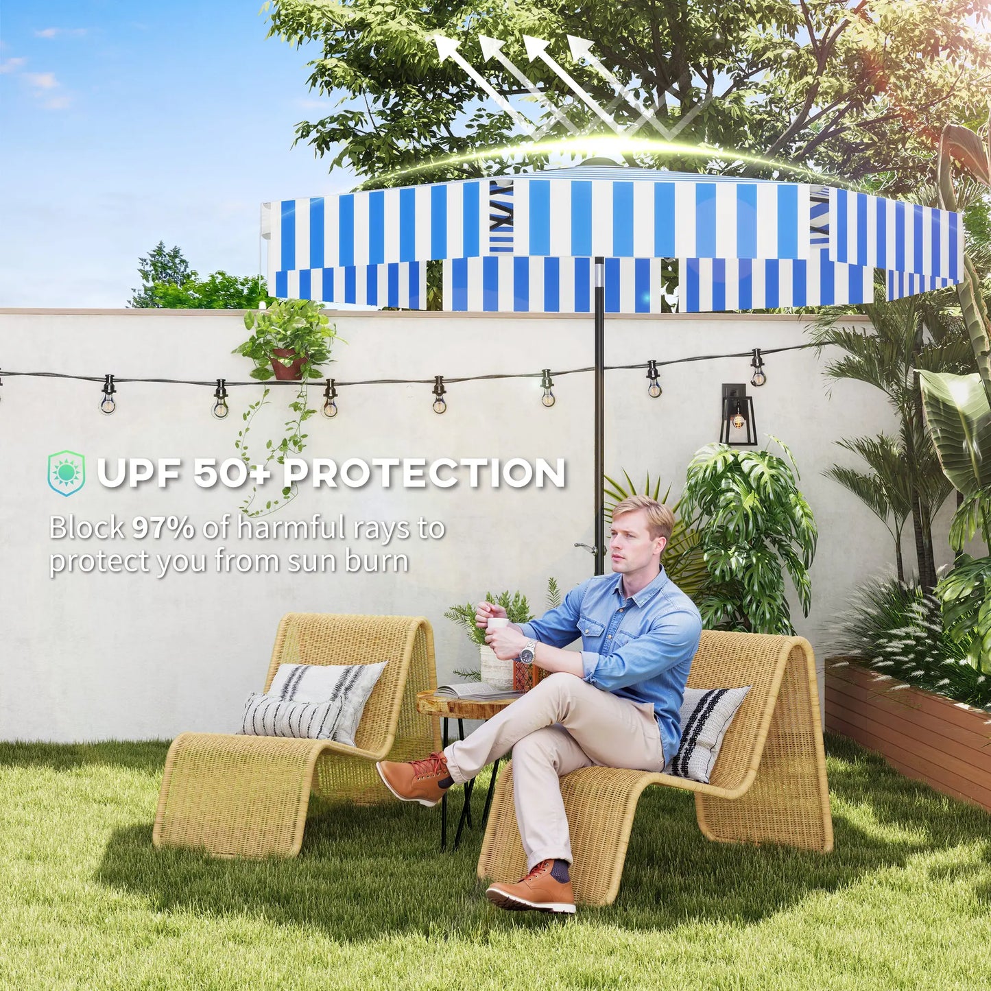 8.7FT Tilting Patio Umbrella, 8 Ribs, Crank Handle, Navy Blue Sun Umbrellas at Gallery Canada