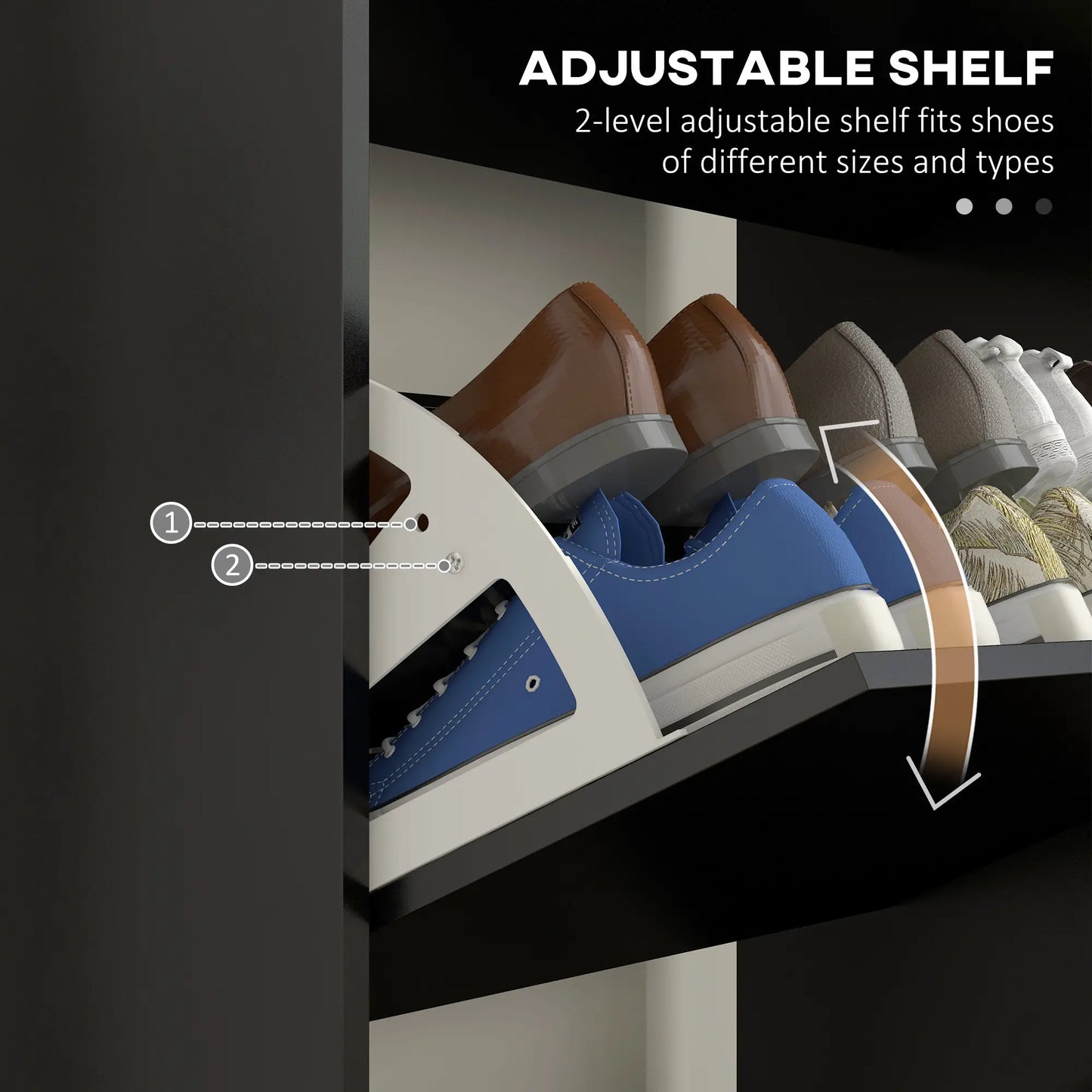 Slim Shoe Storage Cabinet, 3 Flip Drawers, Adjustable Shelves, 18-24 Pairs, Black Shoe Storage Cabinets & Racks at Gallery Canada