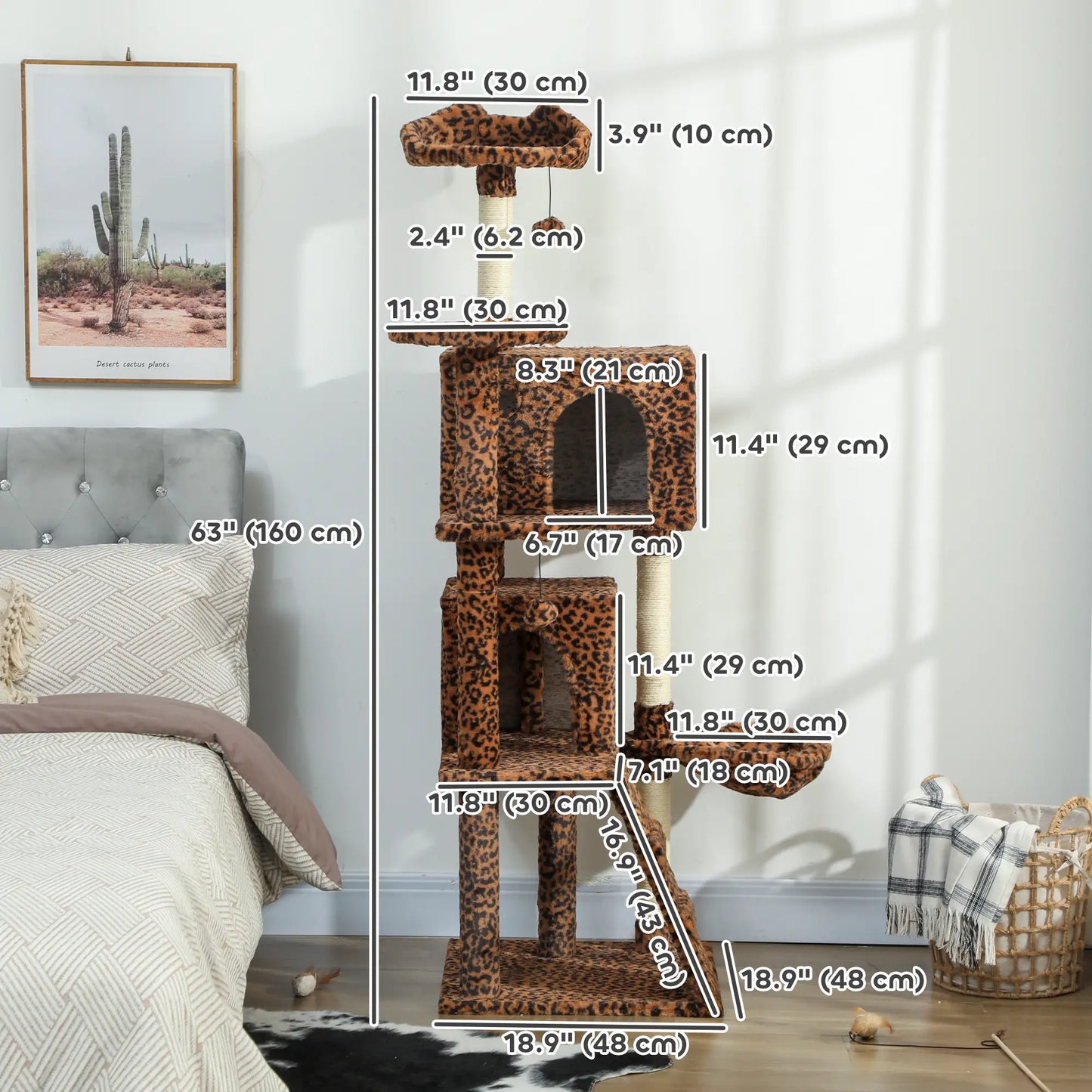 63 Inch Cat Tree with Sisal Posts, Condos, Plush Perches, Hammock, Ladder Cat Towers at Gallery Canada
