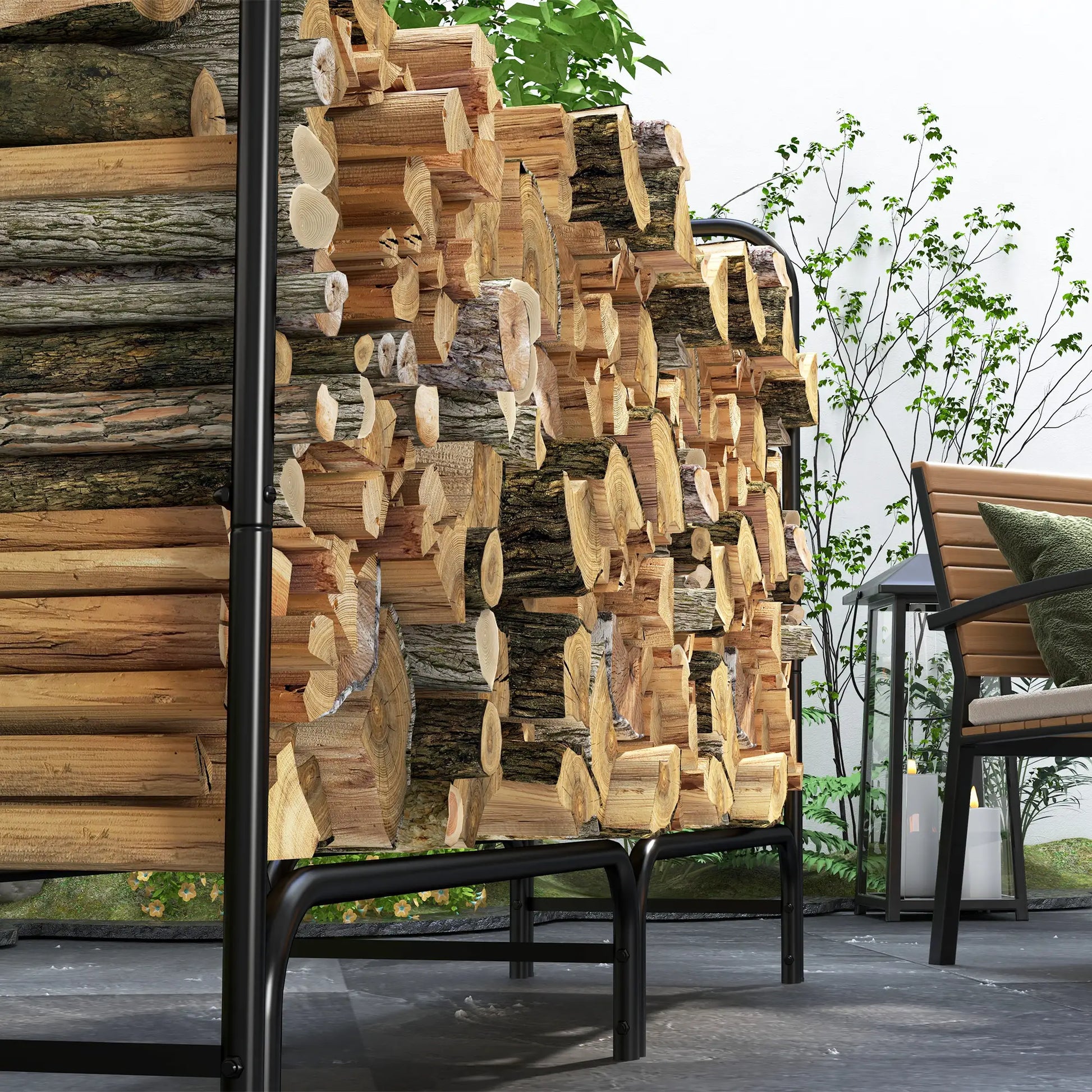 6ft Outdoor Firewood Rack with Cover, Adjustable Log Holder, Black Firewood Racks at Gallery Canada