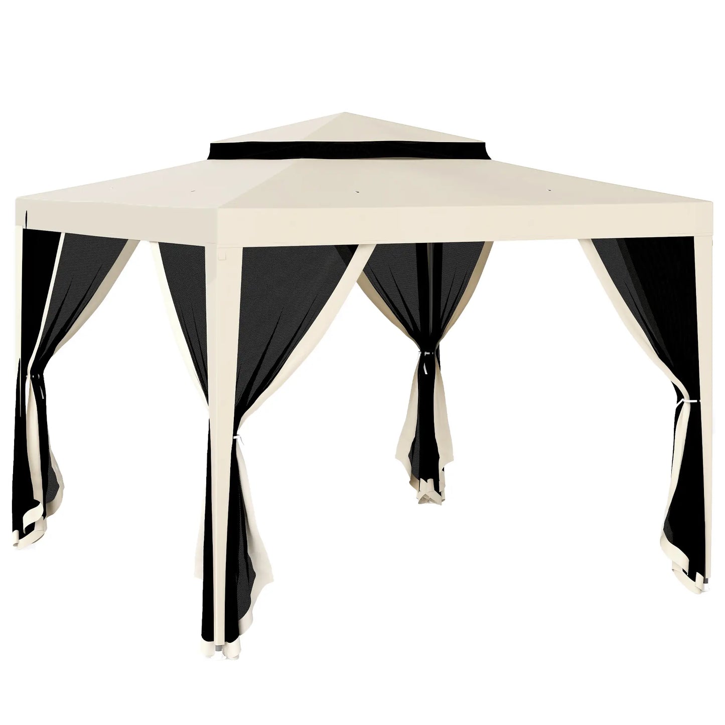 10' x 10' Outdoor Canopy Tent With Mesh Netting, Double Tier Roof, Beige Gazebos at Gallery Canada