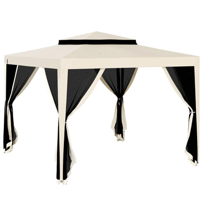 10' x 10' Outdoor Canopy Tent With Mesh Netting, Double Tier Roof, Beige Gazebos at Gallery Canada