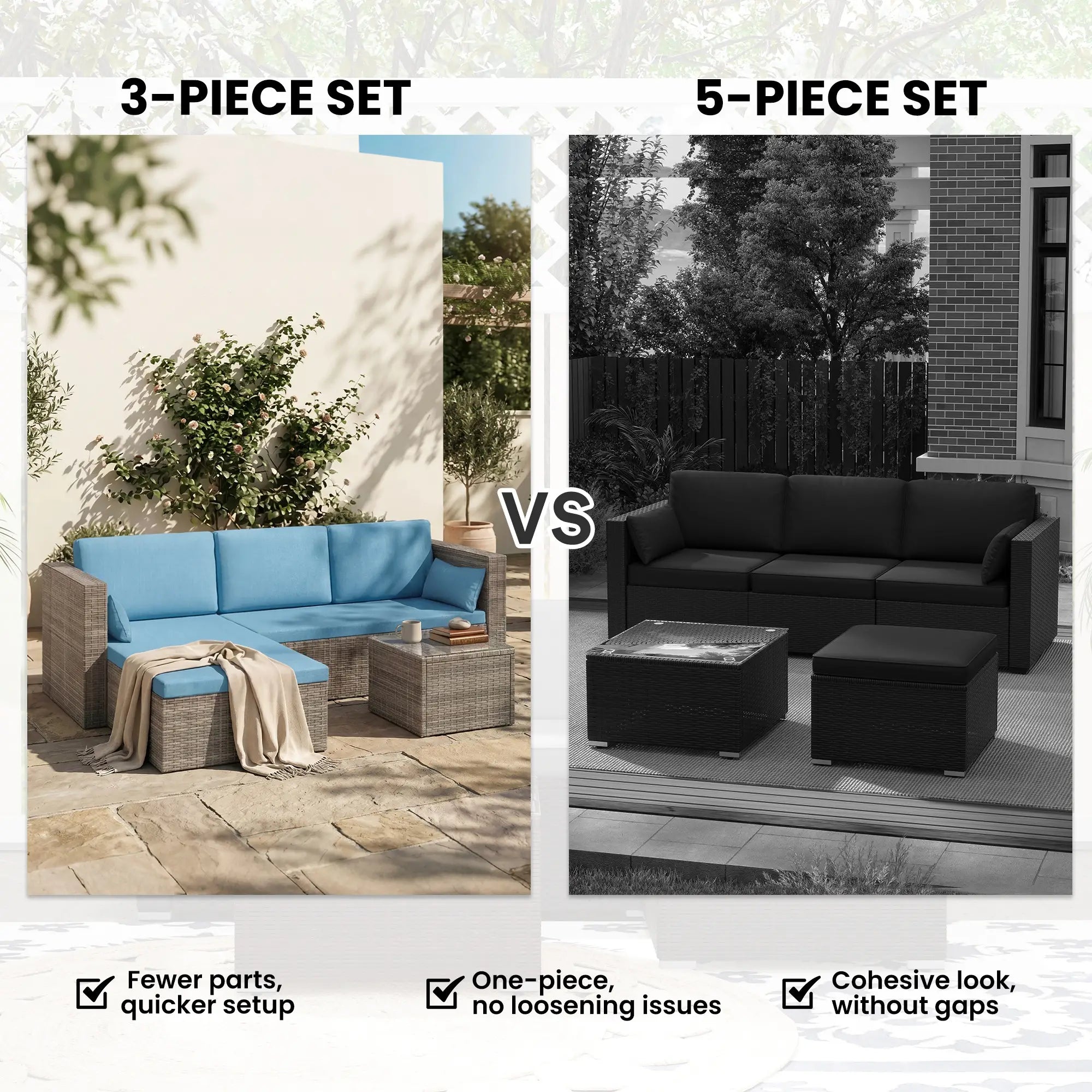 3-Piece Patio Set, Modern Sectional Sofa, Wicker Chair, Blue Patio Furniture Sets at Gallery Canada