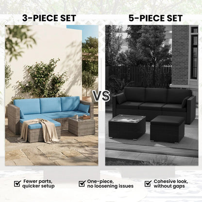 3-Piece Patio Set, Modern Sectional Sofa, Wicker Chair, Blue Patio Furniture Sets at Gallery Canada