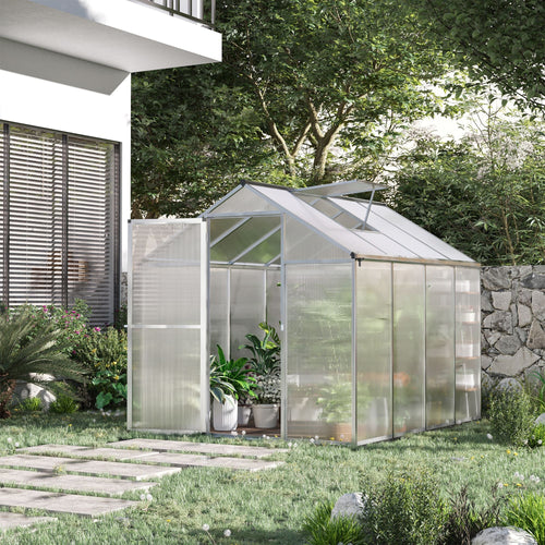 8' x 6' x 6.4' Walk-in Garden Greenhouse Polycarbonate Panels Plants Flower Growth Shed Cold Frame Outdoor Portable Warm House Aluminum Frame