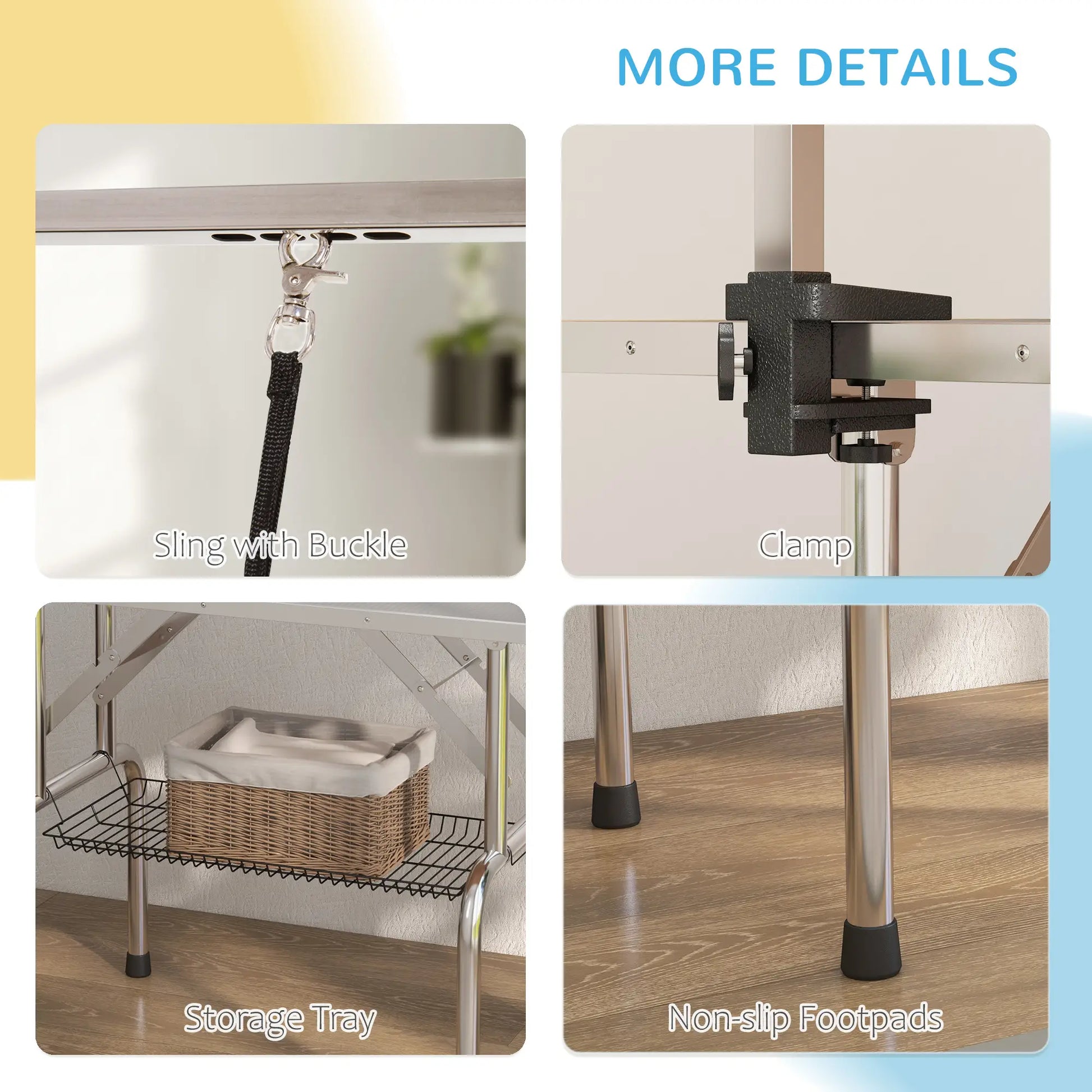 Adjustable Dog Grooming Table, 2 Safety Slings, Storage Basket, Grey Dog Grooming Tables at Gallery Canada