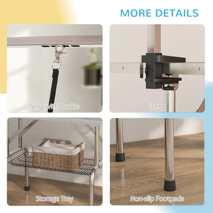 Adjustable Dog Grooming Table, 2 Safety Slings, Storage Basket, Grey Dog Grooming Tables at Gallery Canada