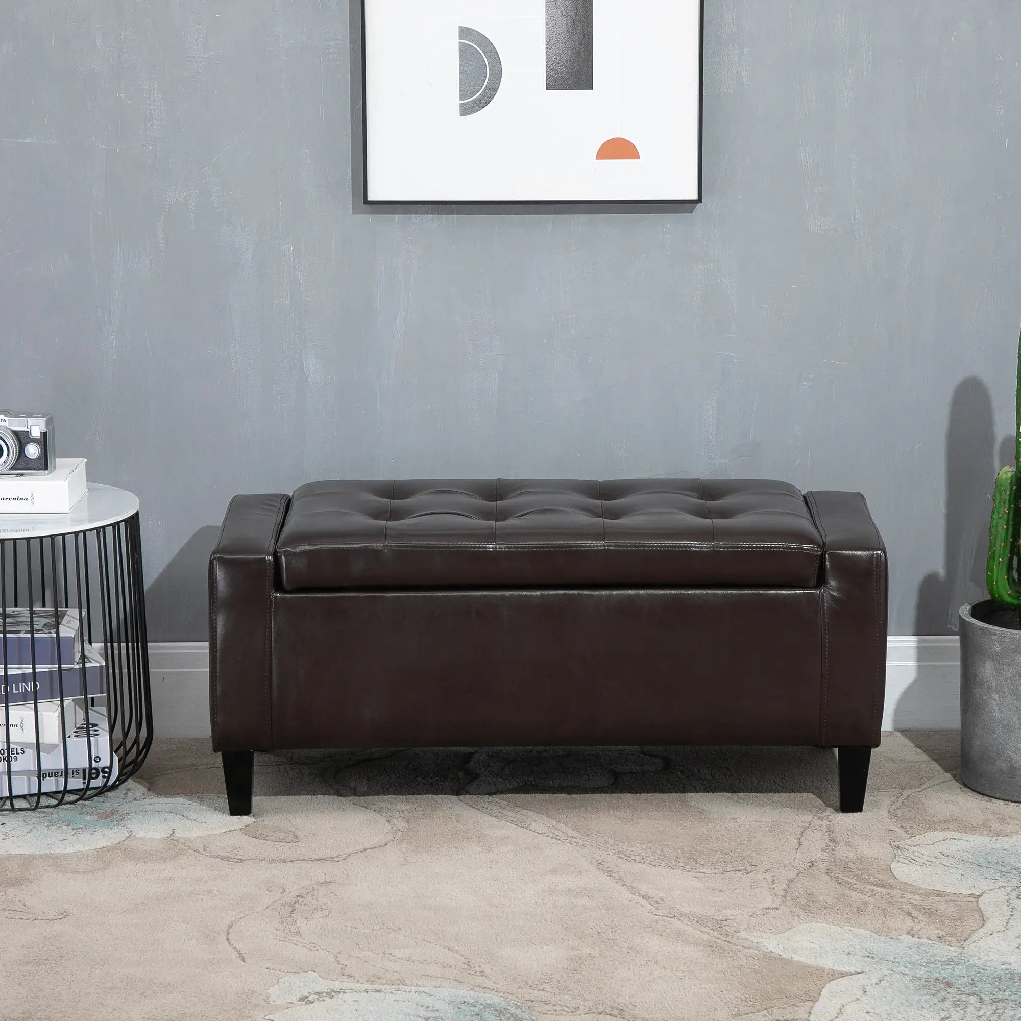 Storage Ottoman Bench, PU Leather, Tufted Design, Brown Storage Ottomans & Benches at Gallery Canada