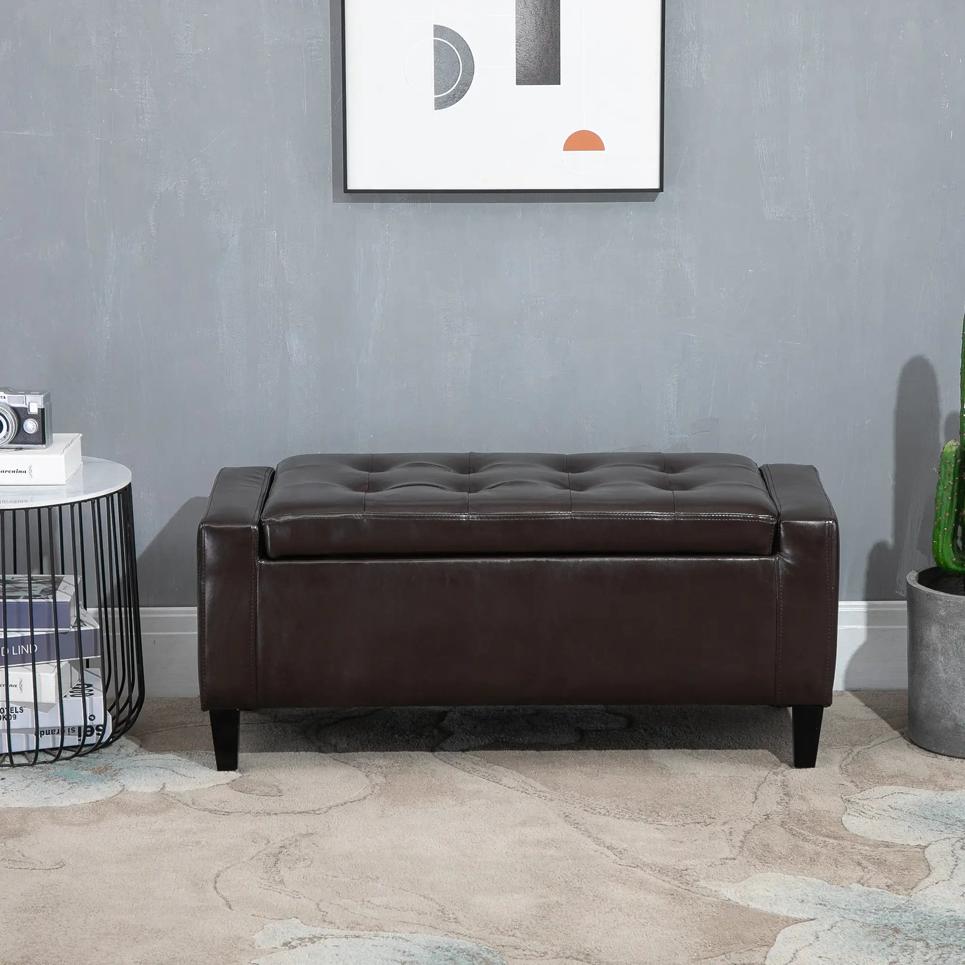 Storage Ottoman Bench, PU Leather, Tufted Design, Brown Storage Ottomans & Benches at Gallery Canada