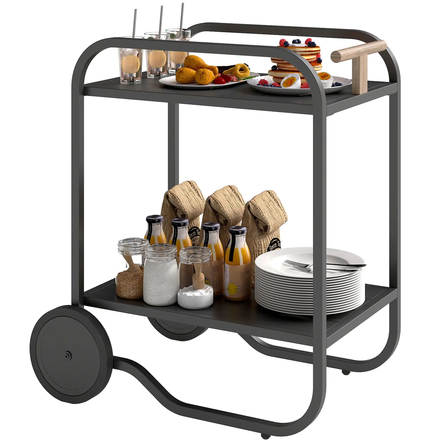 Outdoor Grill Cart With Storage, 2-Tier Bar Cart On Wheels, Steel Frame, Black Outdoor Grill Carts at Gallery Canada