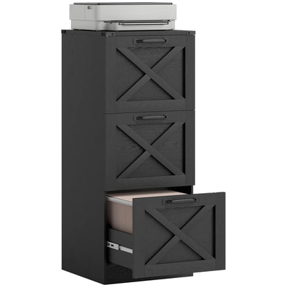 3 Drawer File Cabinet, Vertical Farmhouse, Letter/A4 Size, Black