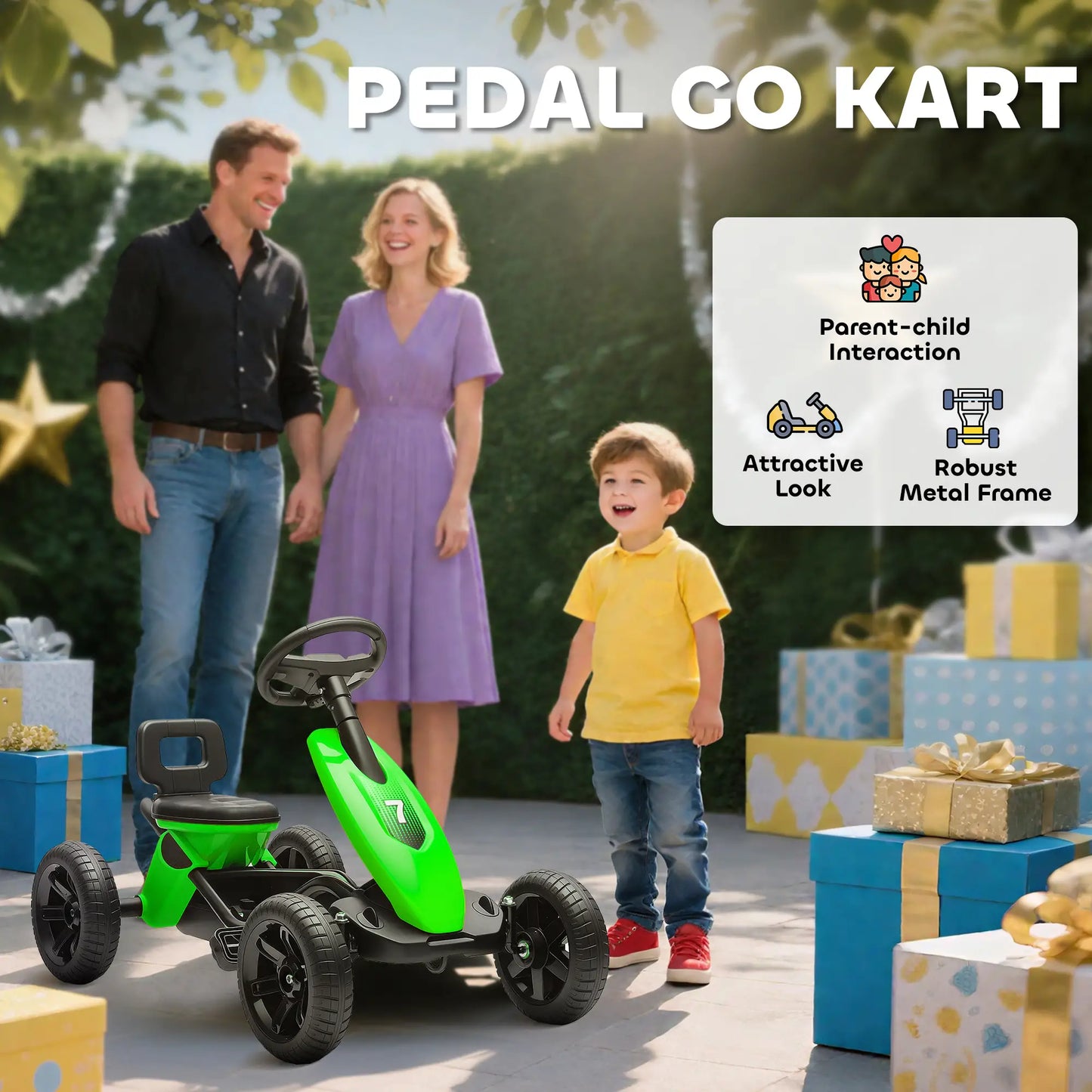 Kids Pedal Go Kart, 2-5 Years, Silent EVA Wheels, Metal Frame, Green Pedal Go Karts for Kids at Gallery Canada
