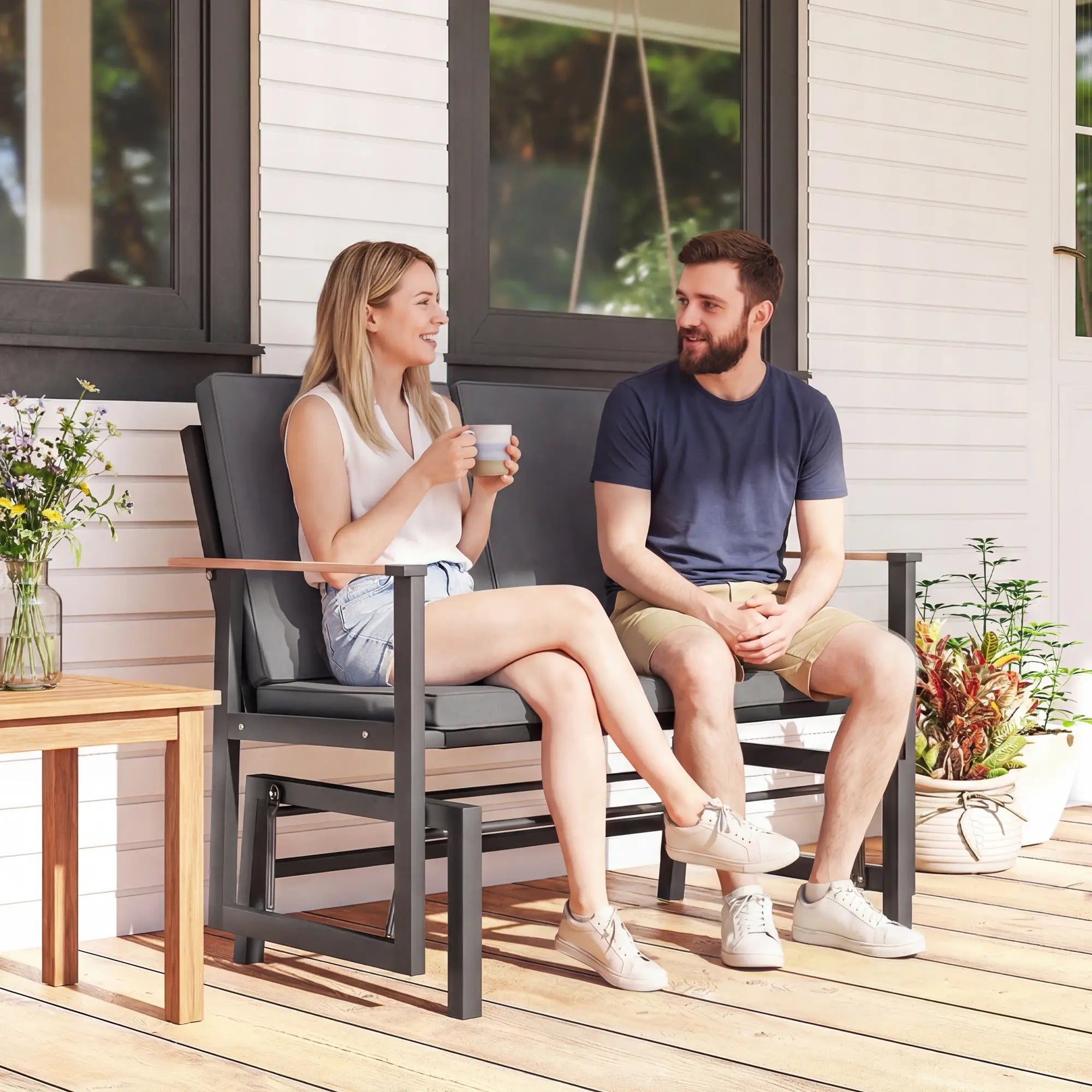 Outdoor Glider Bench For 2 Person, Thick Cushions, Dark Grey Outdoor Gliders at Gallery Canada