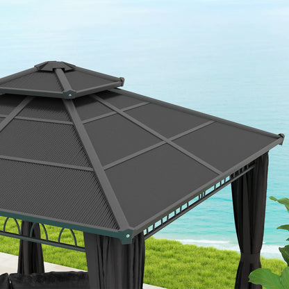 9' x 10' Hardtop Gazebo With Steel Frame, Nettings, Curtains, Black Gazebos at Gallery Canada