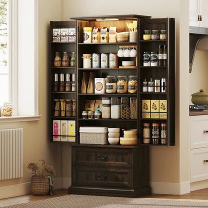 72" Kitchen Pantry Cabinet, 10 Shelves, 2 Drawers, Brown Kitchen Pantry Cabinets at Gallery Canada