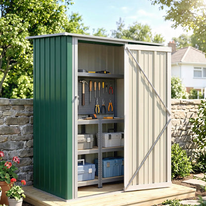 5 x 3ft Outdoor Metal Garden Shed, Sloped Roof, Lockable Door, Green Sheds at Gallery Canada