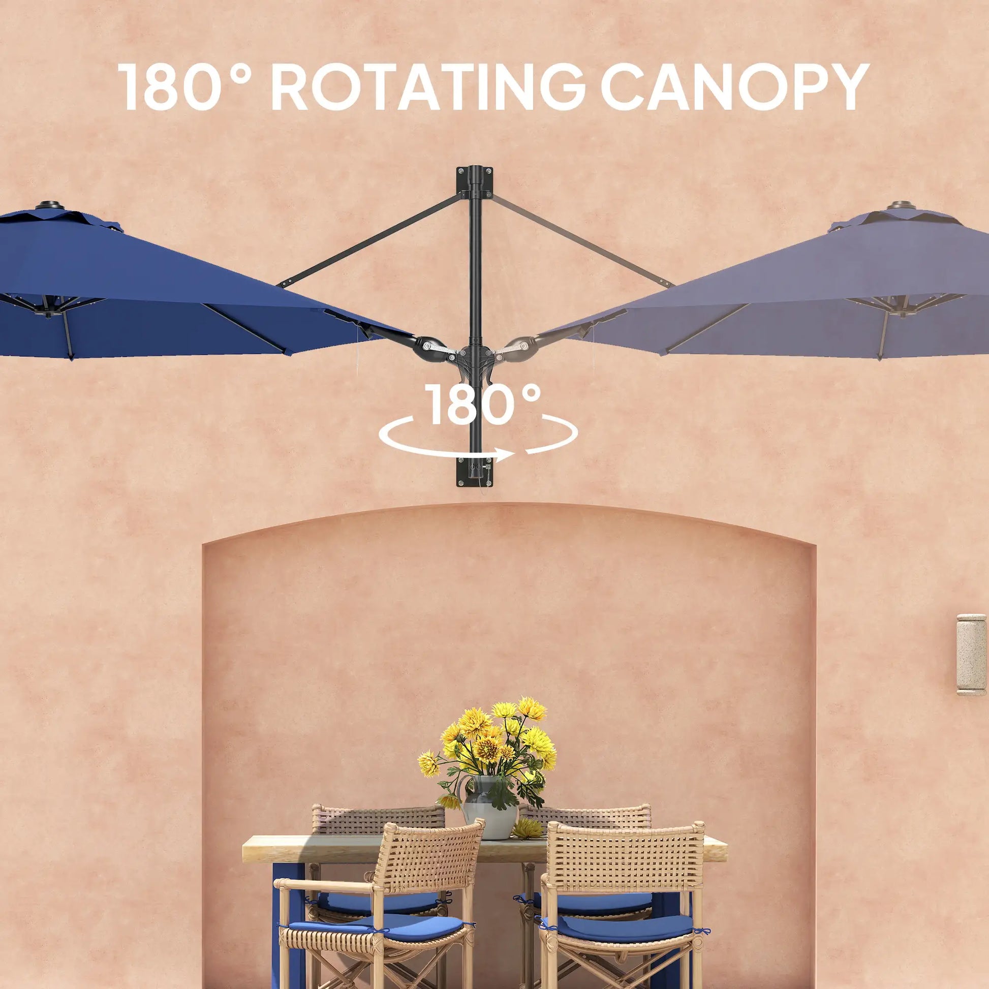 9.6 x 9.6 ft Wall Mounted Umbrella, Rotating Patio Parasol, Dark Blue Sun Umbrellas at Gallery Canada