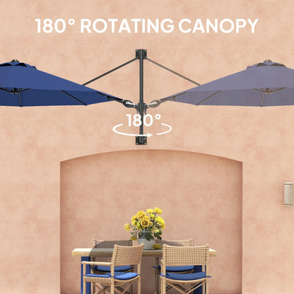 9.6 x 9.6 ft Wall Mounted Umbrella, Rotating Patio Parasol, Dark Blue Sun Umbrellas at Gallery Canada