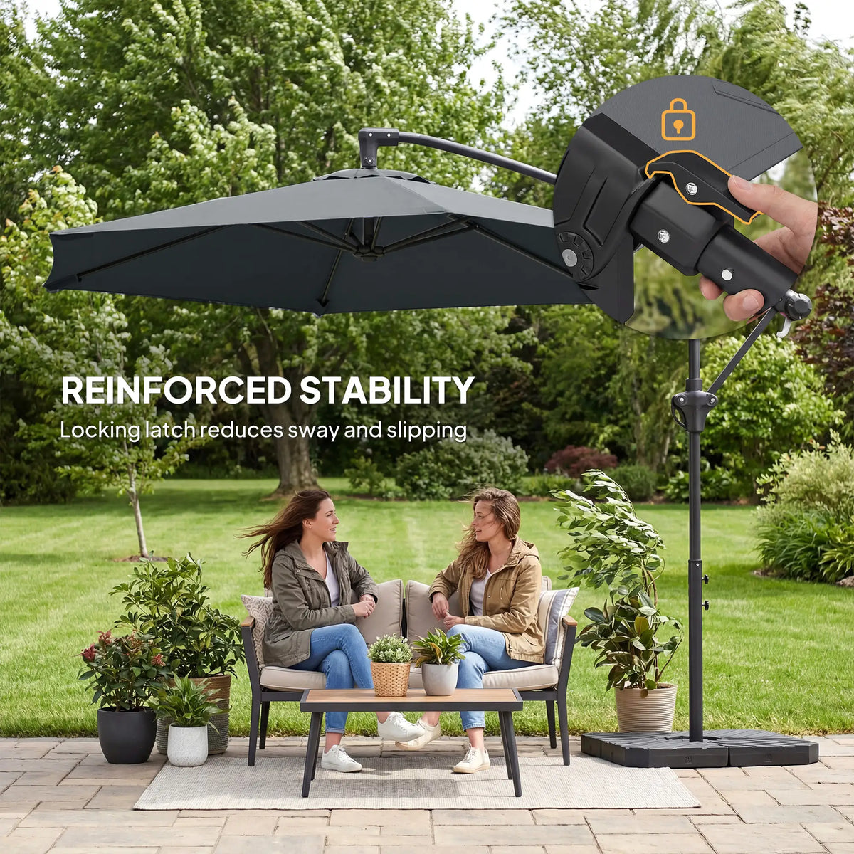 9.7 ft Offset Patio Umbrella, Water Sand Fillable Weights, Dark Grey Offset Cantilever Umbrellas at Gallery Canada