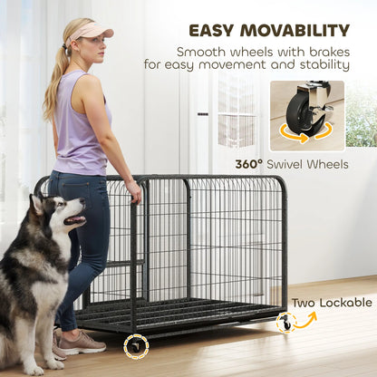 48 Inch Heavy Duty Dog Crate, Large Metal Cage, Lockable Wheels, Removable Tray Dog Cages & Crates at Gallery Canada