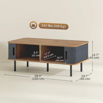 Nordic Side Table with Fluted Tambour Sliding Doors and Steel Legs, Coffee Table with Storage for Living Room, Black Coffee Tables at Gallery Canada
