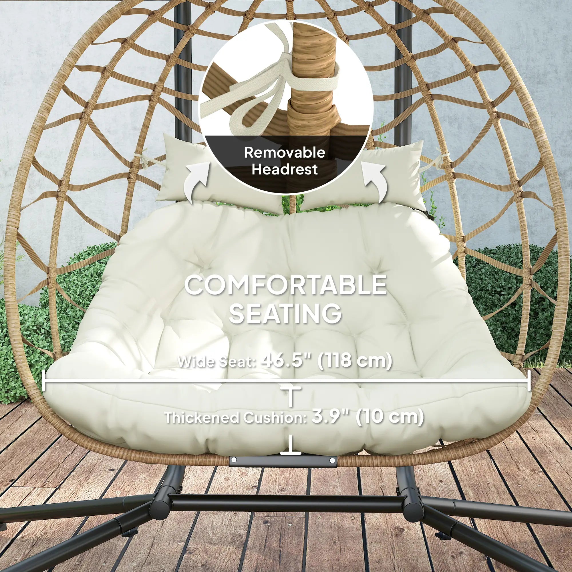 Double Wicker Egg Swing Chair With Canopy, Foldable, Beige Patio Chairs at Gallery Canada