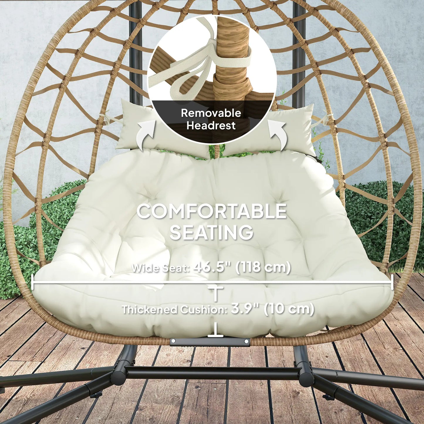 Double Wicker Egg Swing Chair With Canopy, Foldable, Beige Patio Chairs at Gallery Canada