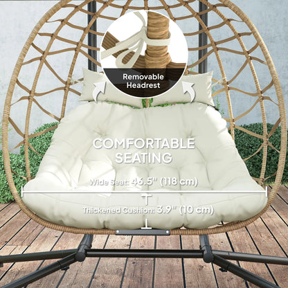 Double Wicker Egg Swing Chair With Canopy, Foldable, Beige Patio Chairs at Gallery Canada