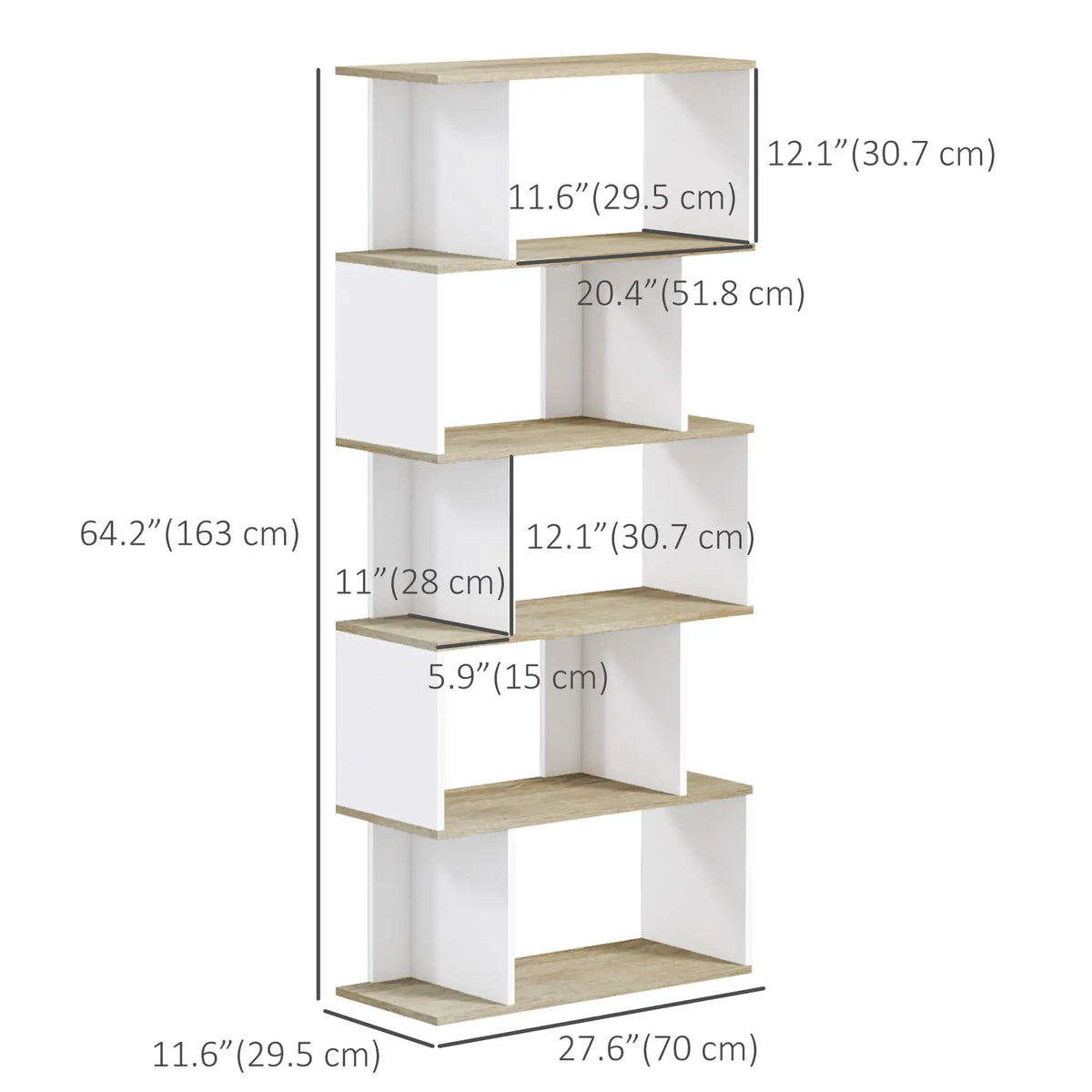 5-Tier Geometric S Shaped Bookcase, Tall Narrow Display Shelf, White Display Bookshelves at Gallery Canada