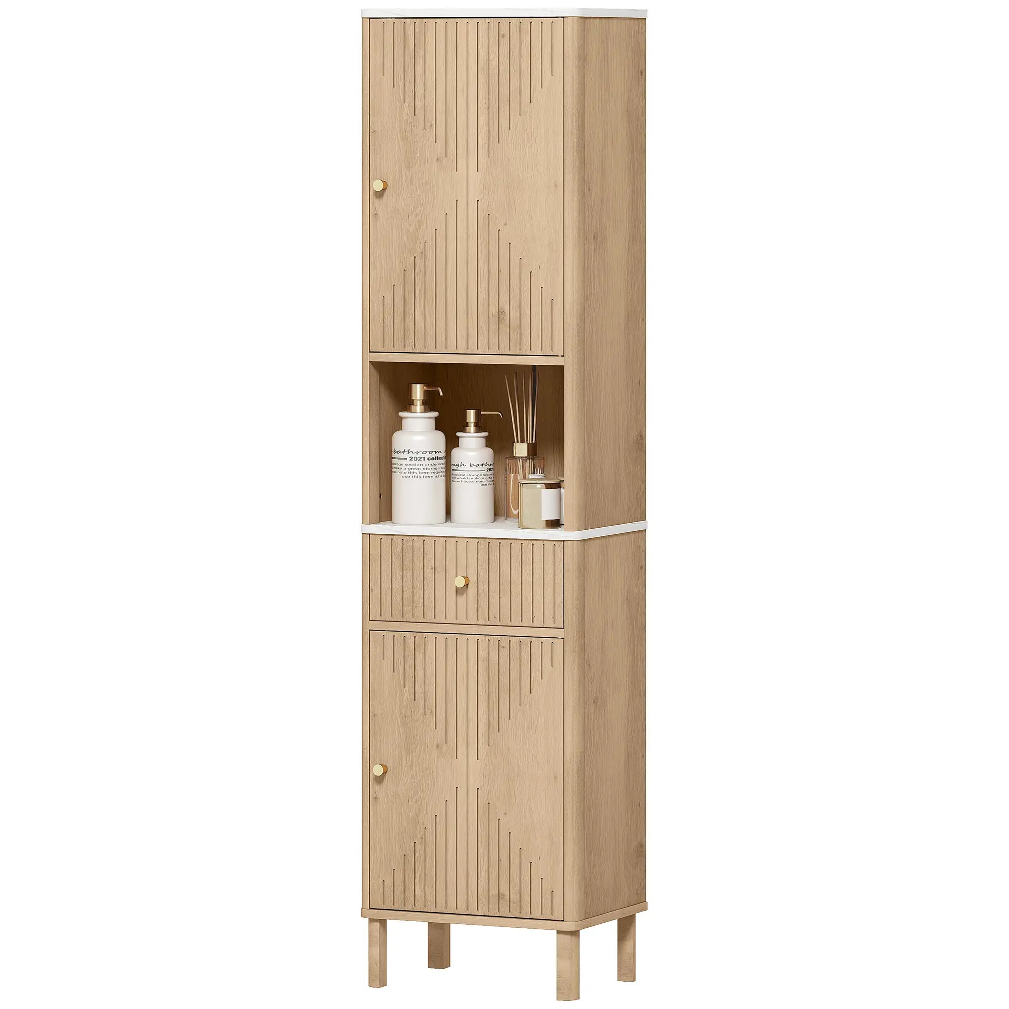 66 in Tall Bathroom Cabinet With Drawer, Oak Freestanding Bathroom Cabinets Oak Wood Effect at Gallery Canada