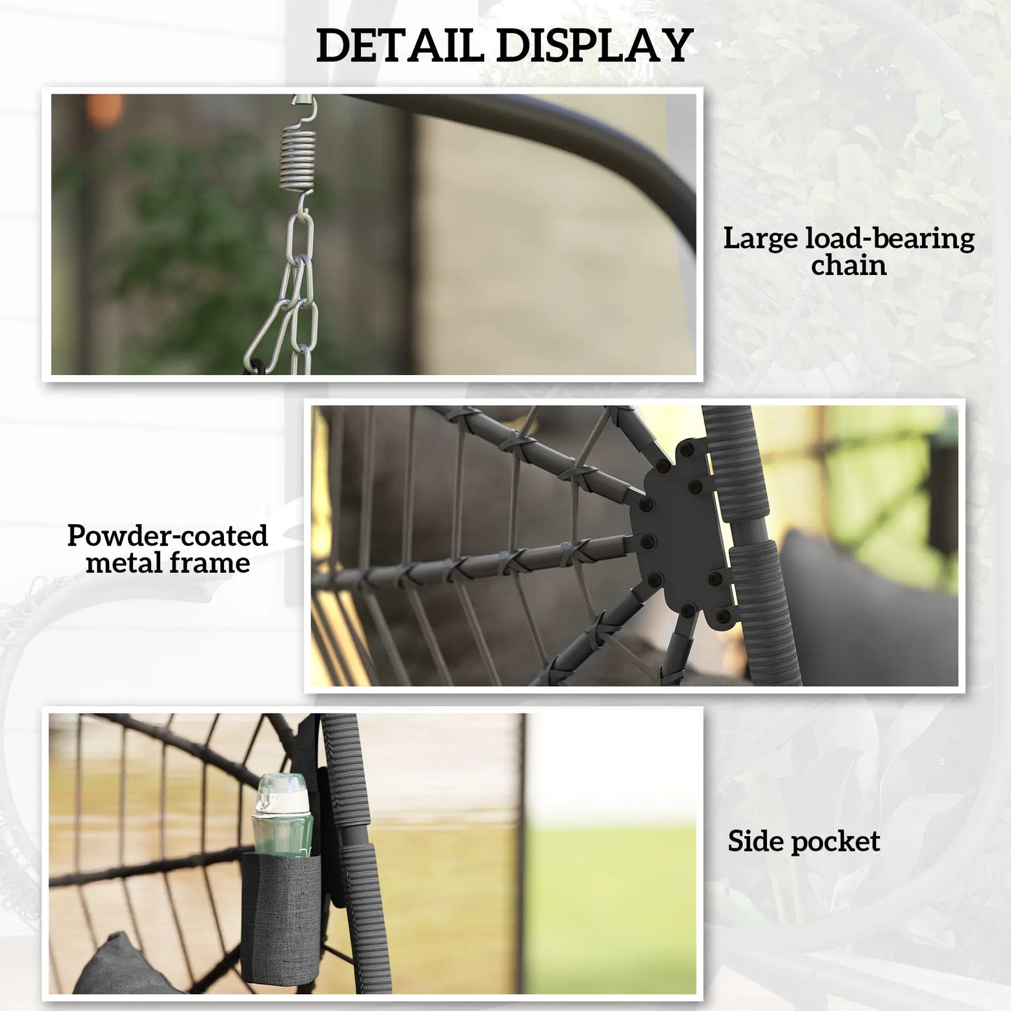 Metal Hanging Egg Chair, Full Body Padded Seat, Grey Patio Swings with Stand at Gallery Canada