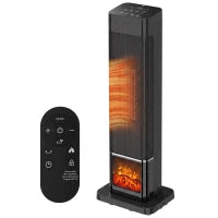 Chauffage électrique céramique 1500W, effet flamme, thermostat, oscillation, minuterie