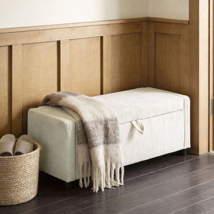 Storage Ottoman, Upholstered Corduroy Bench, Beige Storage Ottomans & Benches at Gallery Canada