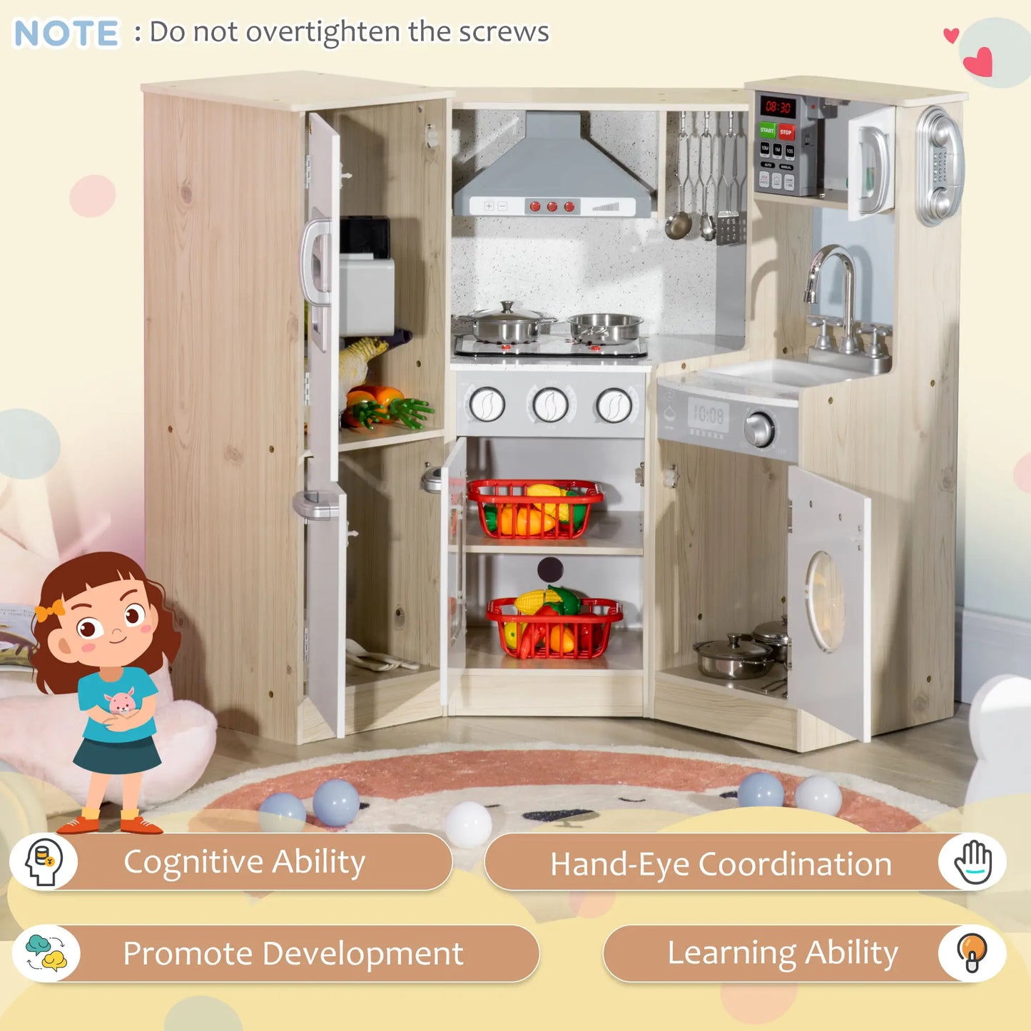 Wooden Play Kitchen with Lights, Sounds, Corner Playset, White Play Kitchen at Gallery Canada