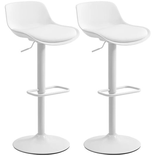 Counter Height Bar Stools Set of 2, Adjustable Swivel PU Leather, White Bar Stools White at Gallery Canada