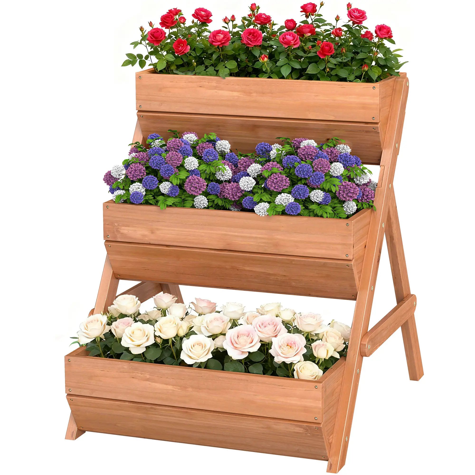 3 Tier Elevated Planter Box, Wooden Raised Garden Bed, 26