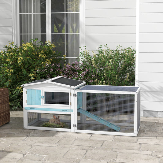Wooden Rabbit Hutch Guinea Pig House with Removable Tray, Openable Roof, Trough, Run for Tortoises and Ferrets, Blue - Gallery Canada